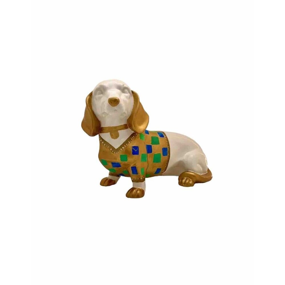 Dog Figurine Dashhound Doxin Porcelain Statue with Golden Details Adorable Gift
